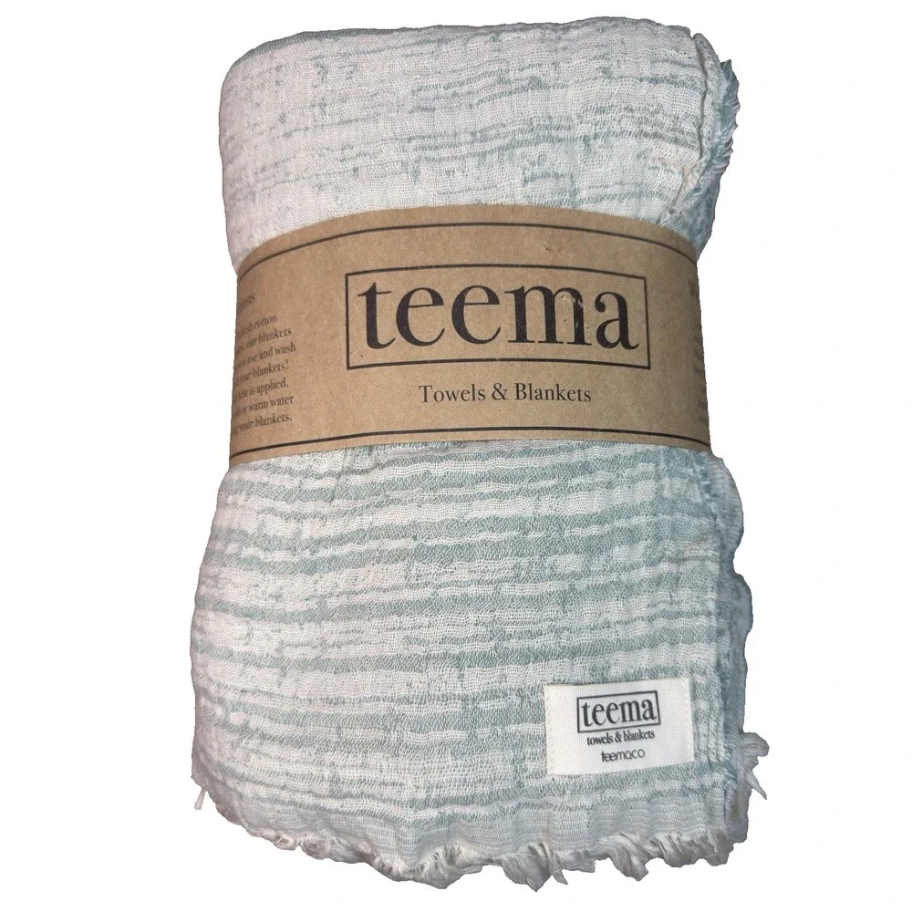 Teema‎ Blanket Towel Stripes Blue White Turkish Cotton Boho Beach Lounge Decor